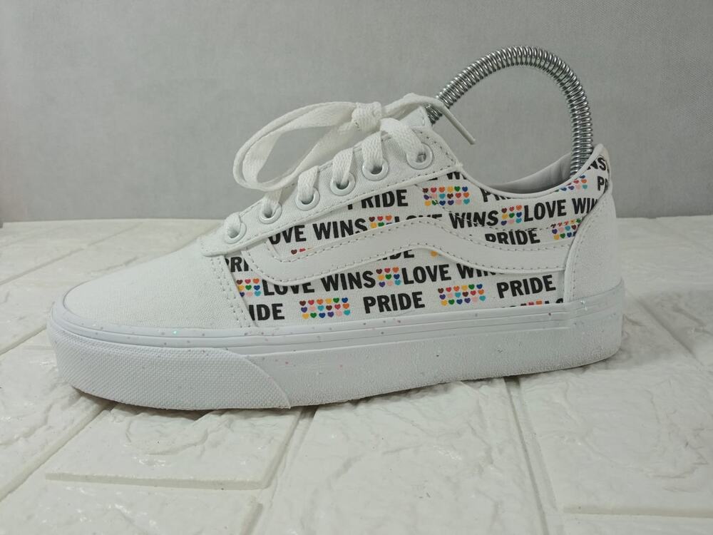 Vans Women's Sneakers Ward Pride Love Wins White Glitter Skate Size 6